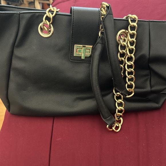 Black tote purse with gold chain handles - Picture 2 of 3